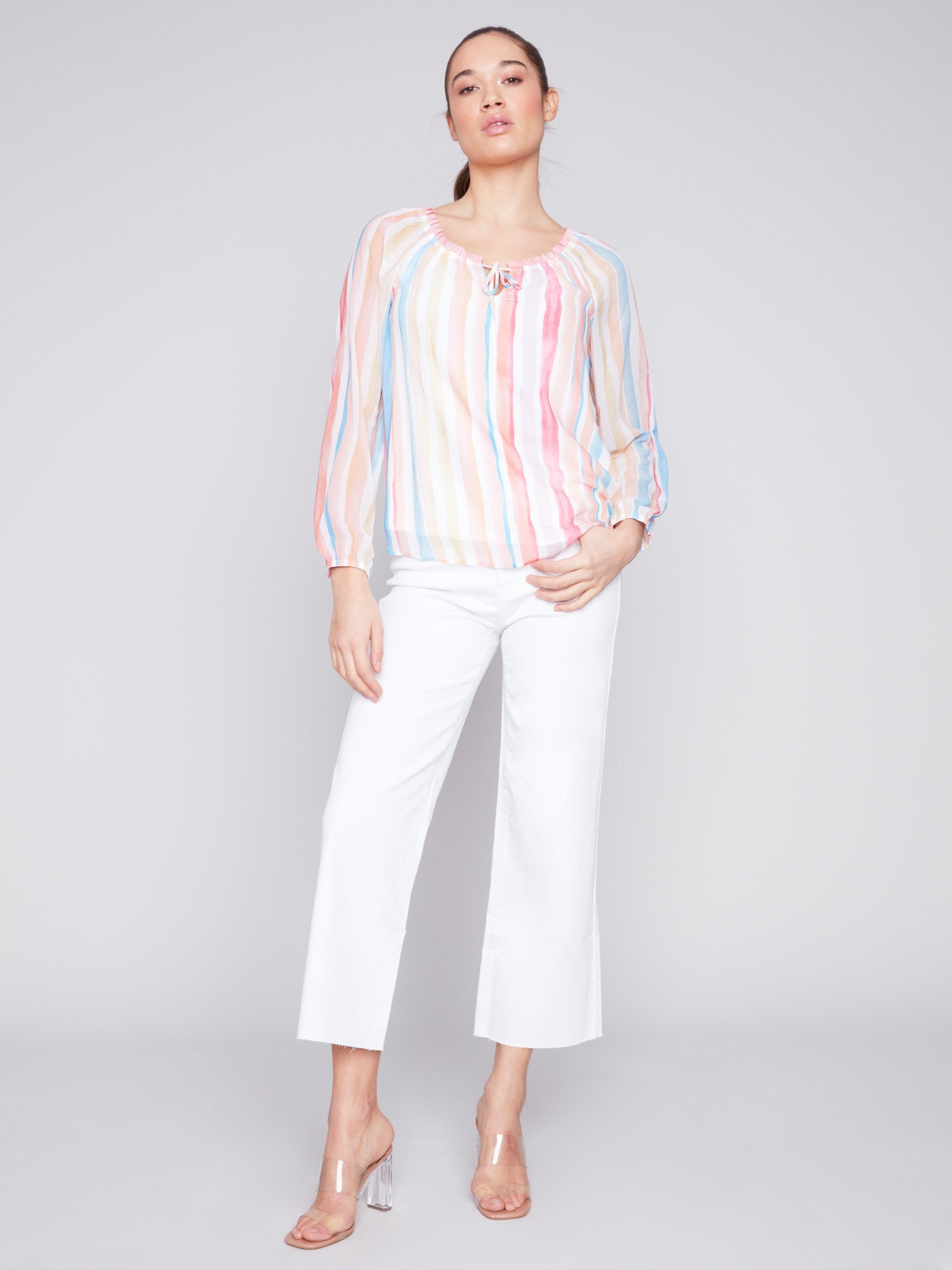 Printed Chiffon Blouse - Stripes - Charlie B Collection Canada - Image 3