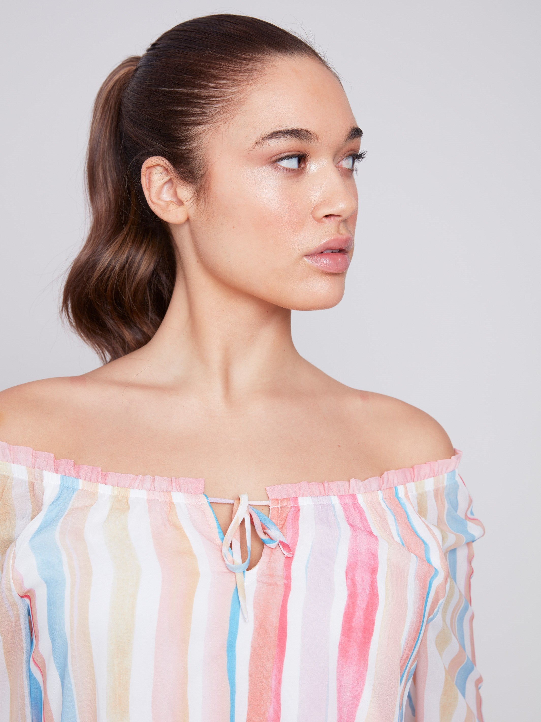 Printed Chiffon Blouse - Stripes - Charlie B Collection Canada - Image 4