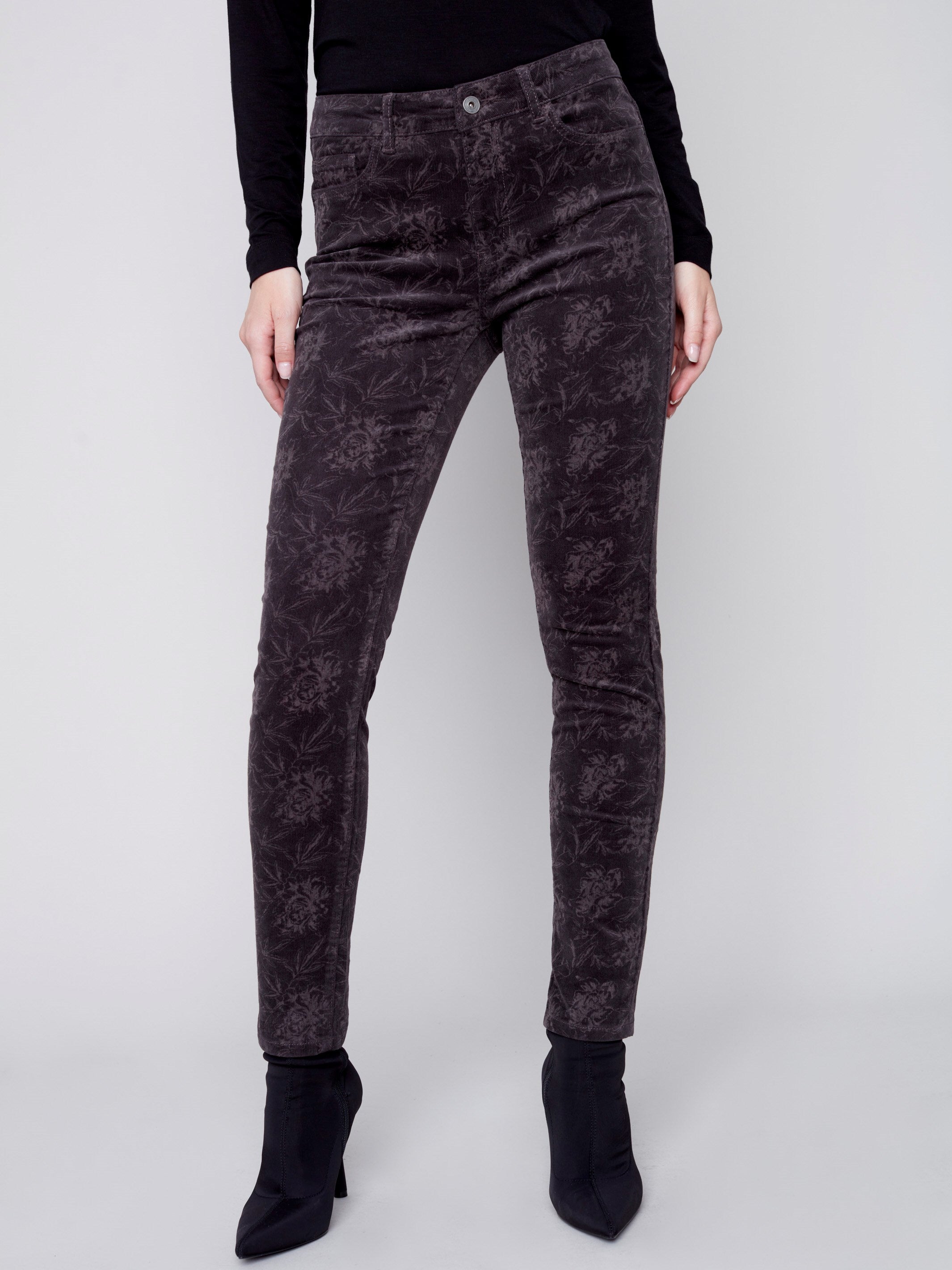 Printed Corduroy Skinny Jeans - Grey