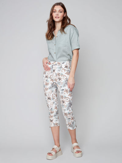 Printed Cotton Cargo Cropped Pants - Garden - C5401P Charlie B Collection Canada