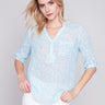Printed Cotton Gauze Blouse - Sky - Charlie B Collection Canada - Image 1