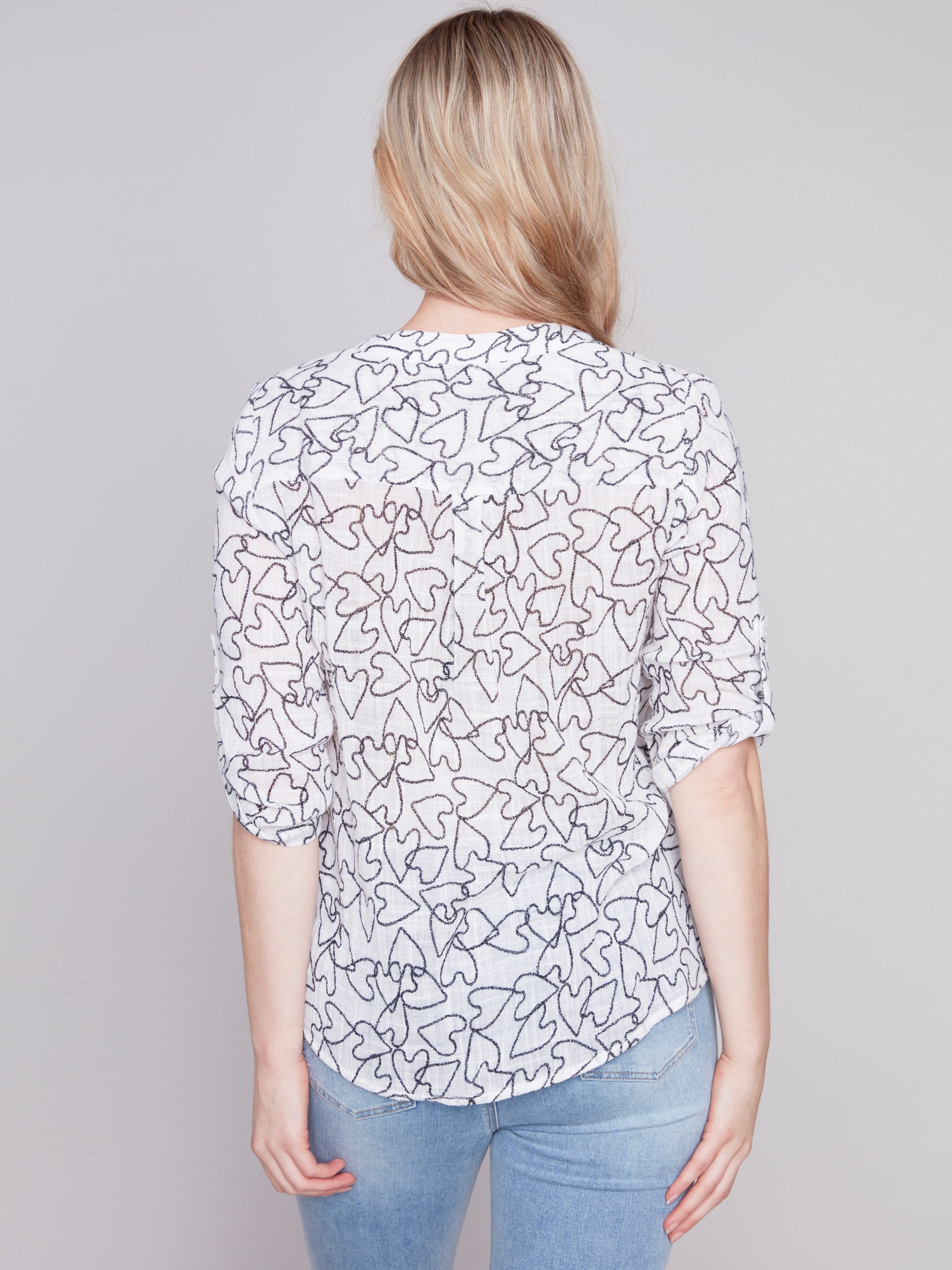 Printed Cotton Gauze Blouse - Hearts - Charlie B Collection Canada - Image 4