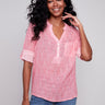 Printed Cotton Gauze Blouse - Flamingo - Charlie B Collection Canada - Image 1