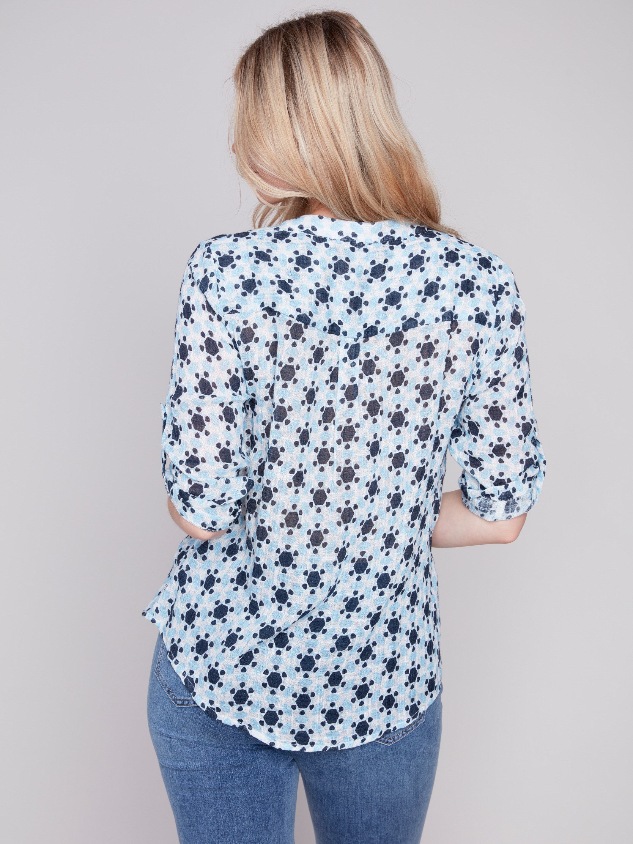Printed Cotton Gauze Blouse - Geo - Charlie B Collection Canada - Image 2