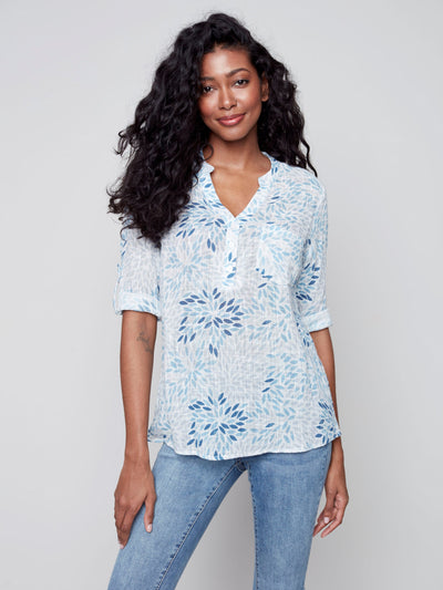 Printed Cotton Gauze Blouse - Kaleidoscope - C4188 Charlie B Collection Canada