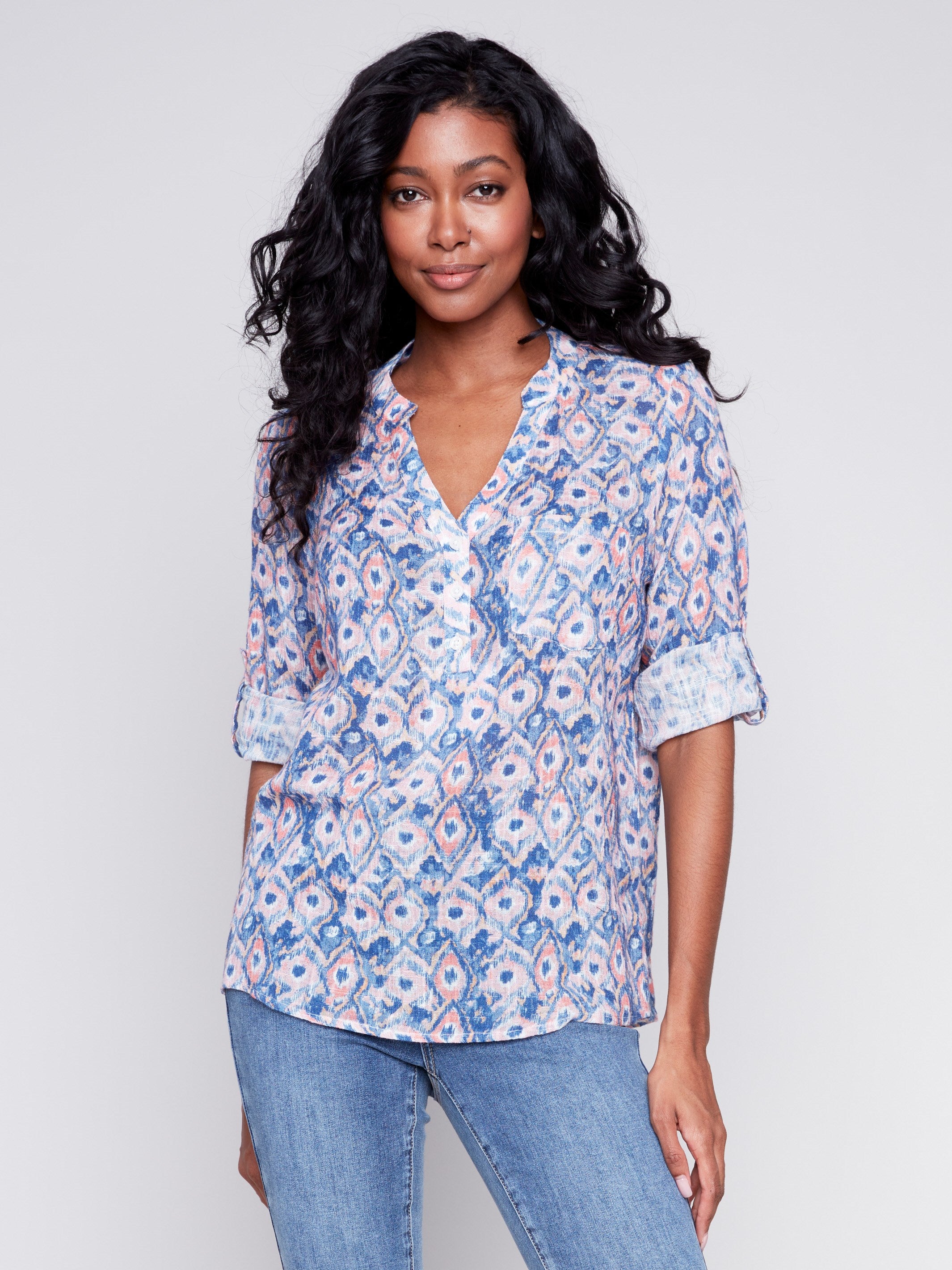 Printed Cotton Gauze Blouse - Treasure - Charlie B Collection Canada - Image 1