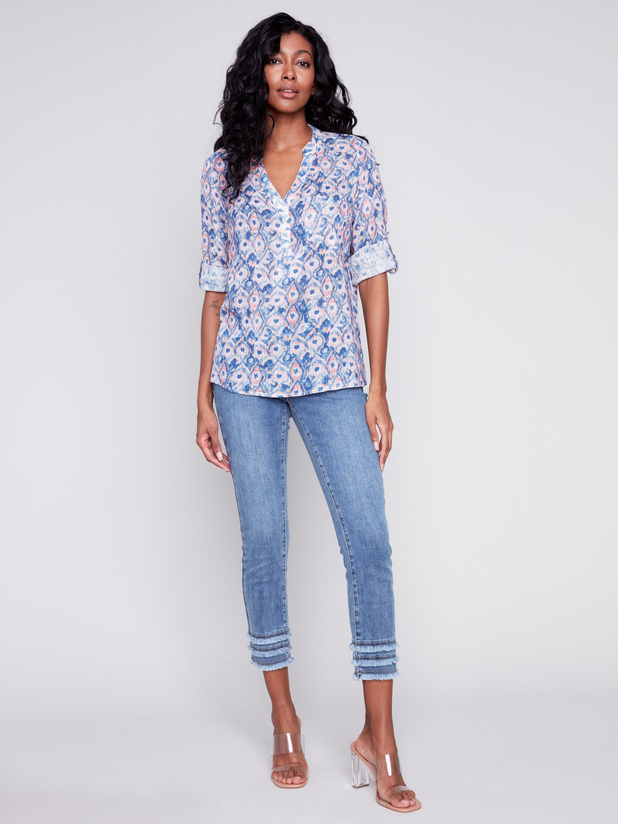 Printed Cotton Gauze Blouse - Treasure - Charlie B Collection Canada - Image 3