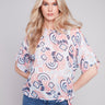 Printed Cotton Gauze Blouse with Side Tie - Scribble - Charlie B Collection Canada - Image 1