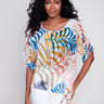 Printed Cotton Gauze Blouse with Side Tie - Leaf - Charlie B Collection Canada - Image 1