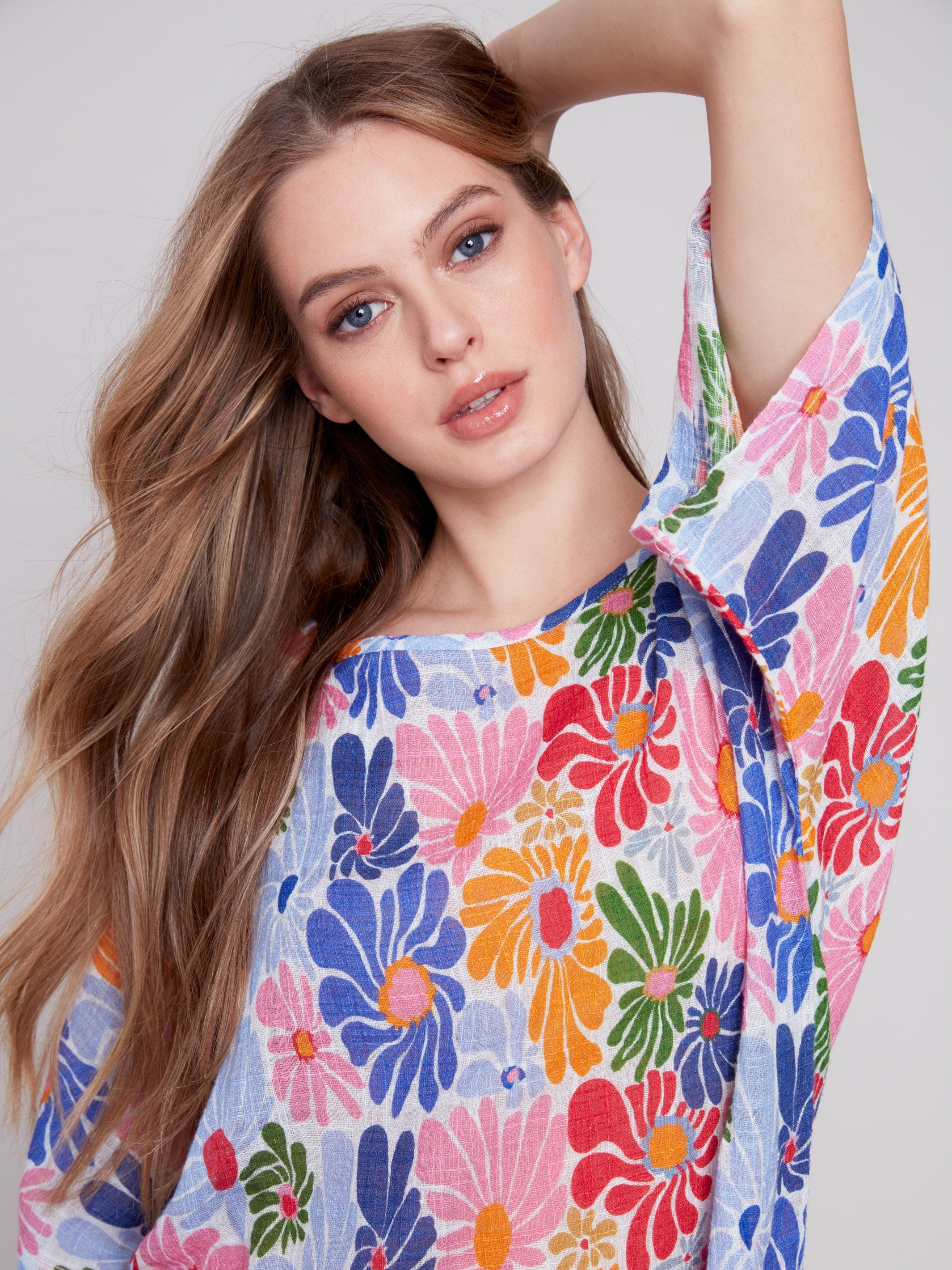 Printed Cotton Gauze Blouse with Side Tie - Multicolor - Charlie B Collection Canada - Image 4