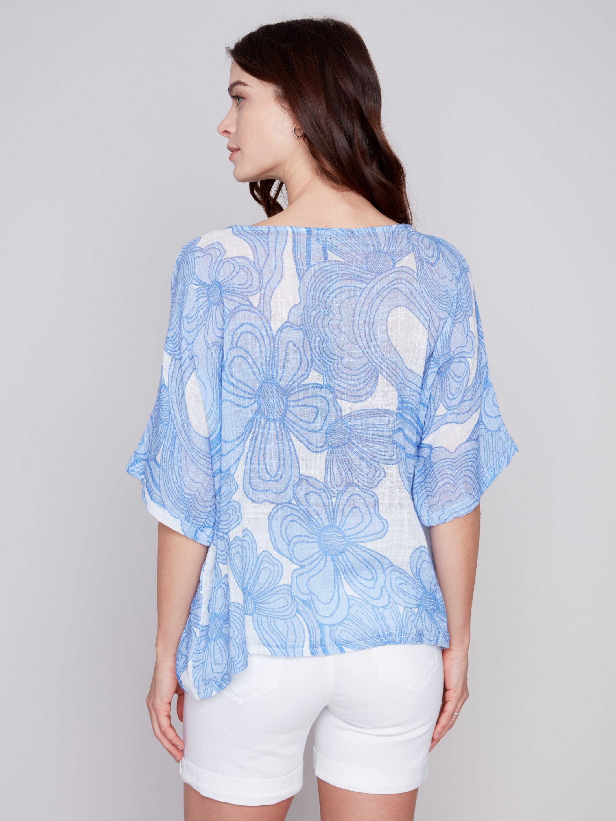 Printed Cotton Gauze Dolman Top - Blue - Charlie B Collection Canada - Image 2
