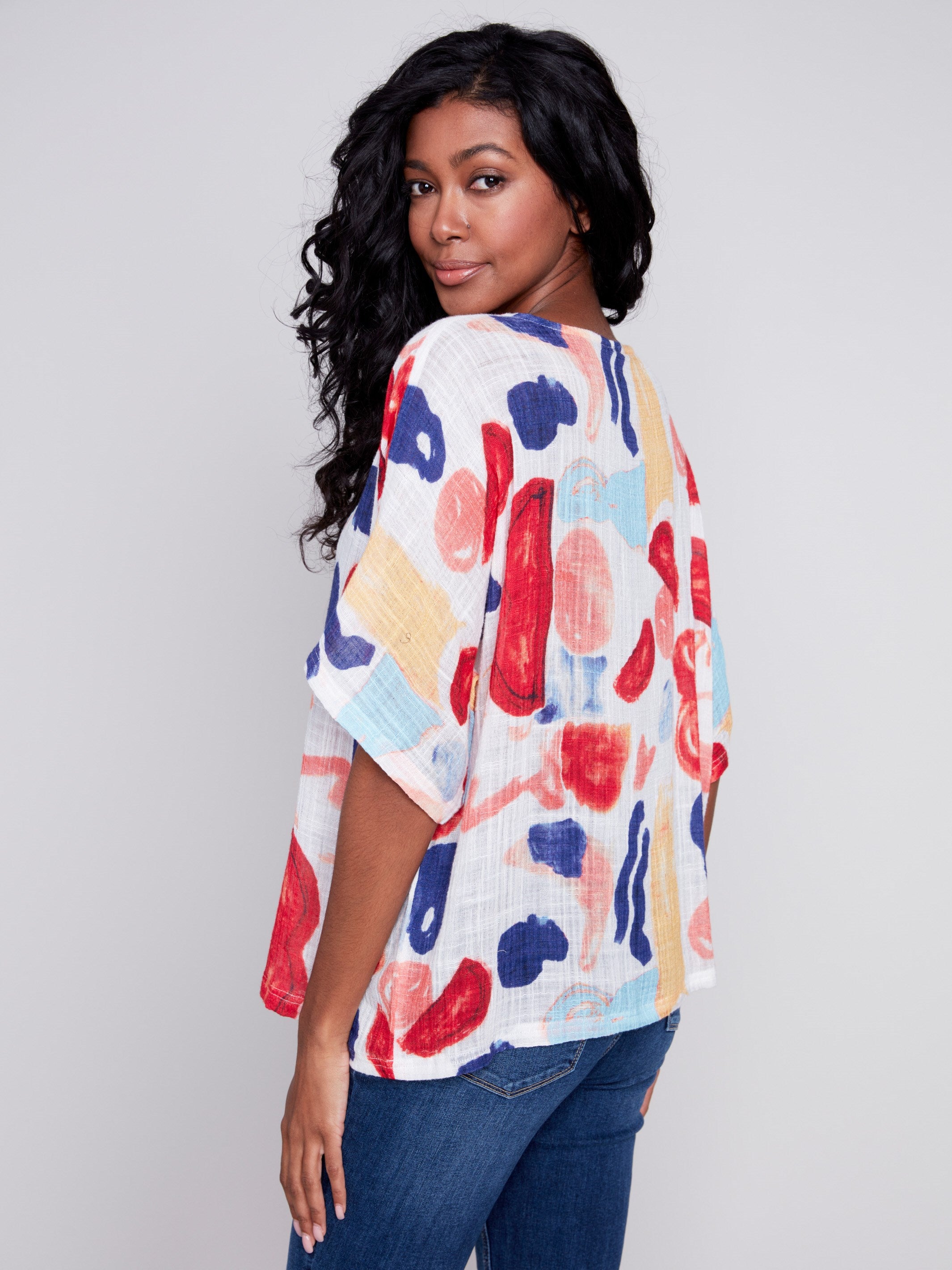 Printed Cotton Gauze Dolman Top - Oasis - Charlie B Collection Canada - Image 2