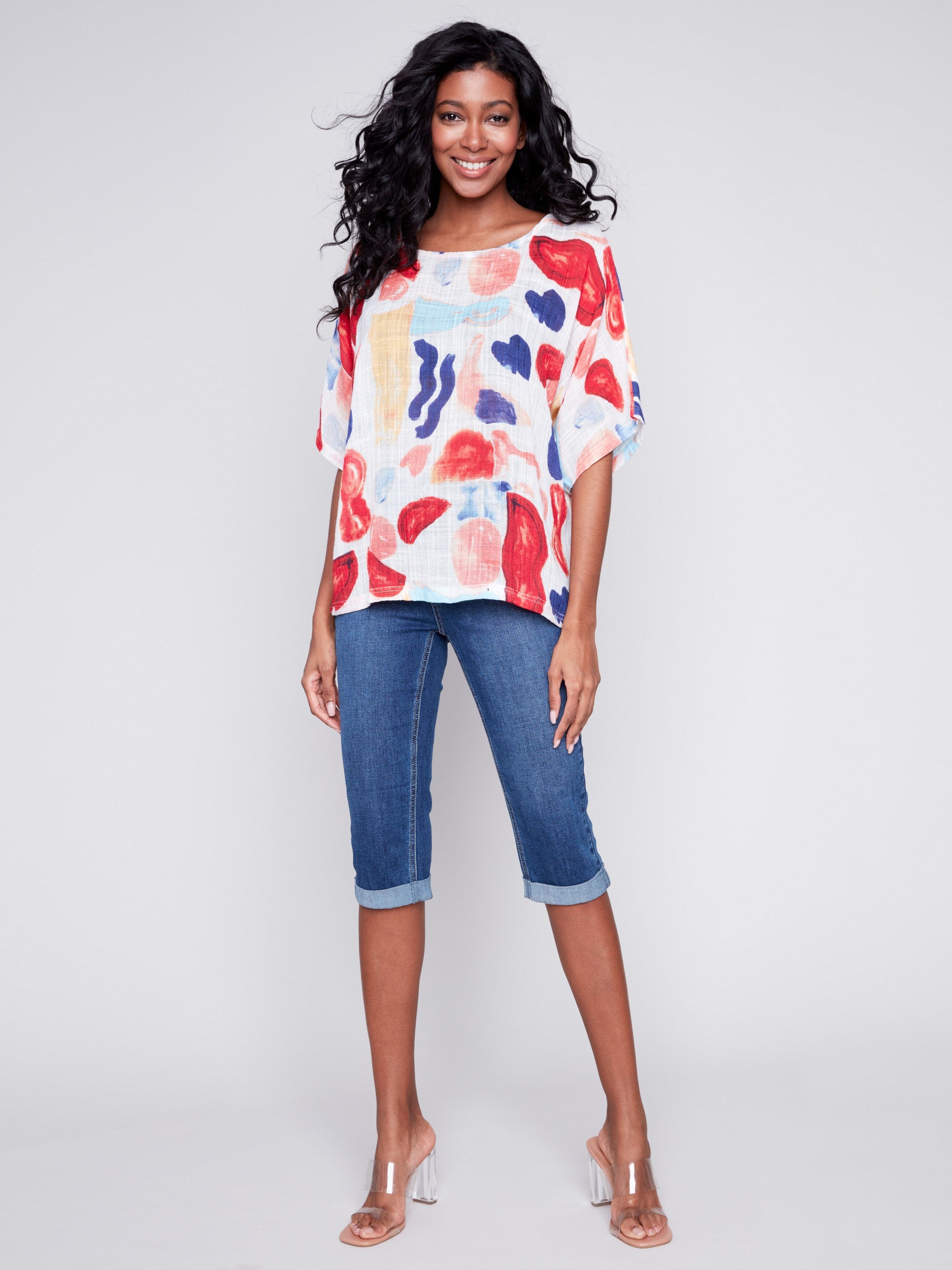 Printed Cotton Gauze Dolman Top - Oasis - Charlie B Collection Canada - Image 3