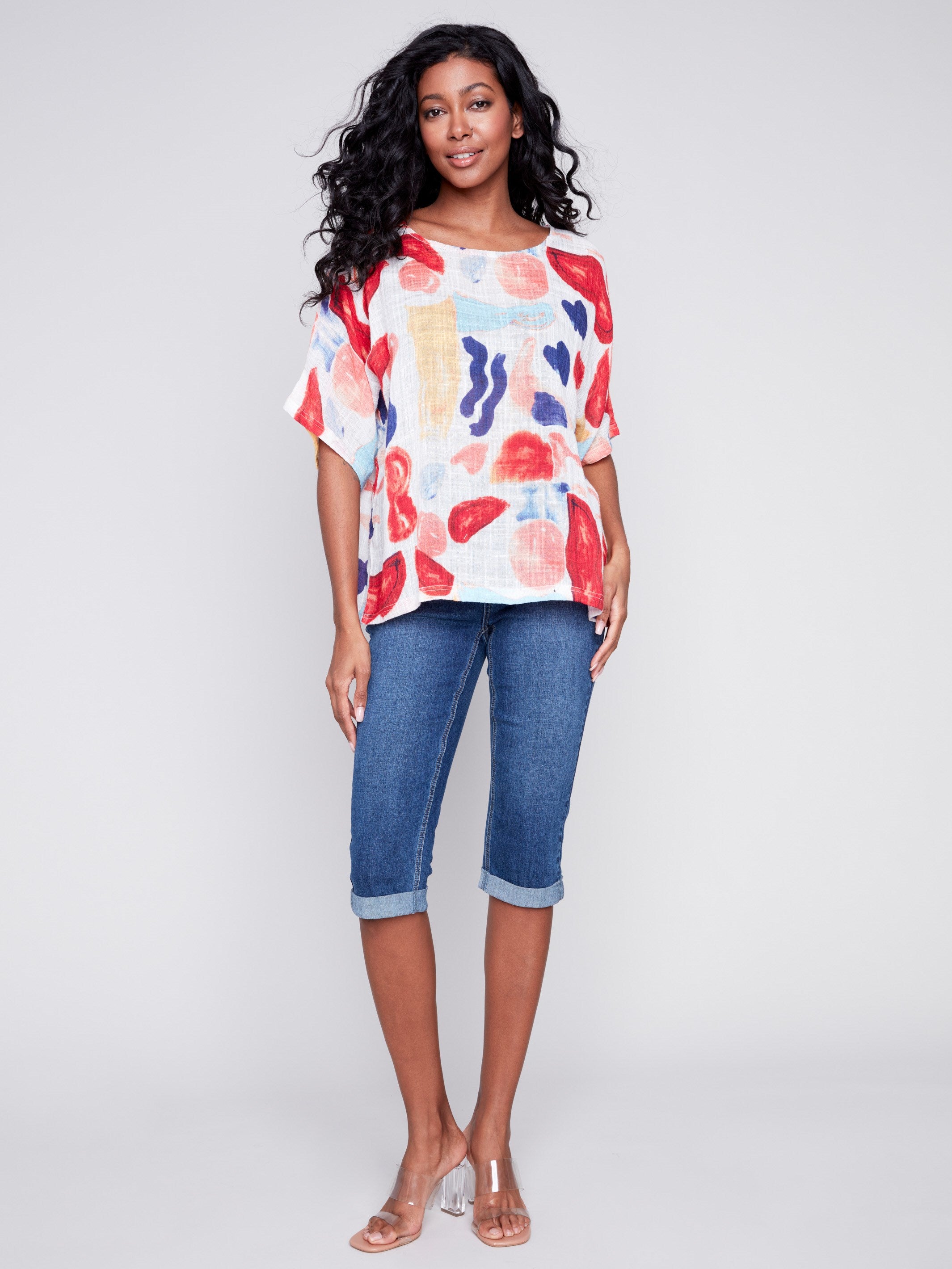 Printed Cotton Gauze Dolman Top - Oasis - Charlie B Collection Canada - Image 4