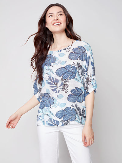 Printed Cotton Gauze Dolman Top - Waterlily - C4296 Charlie B Collection Canada 1