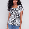 Printed Cotton Knit T-Shirt - Black/White - Charlie B Collection Canada - Image 1
