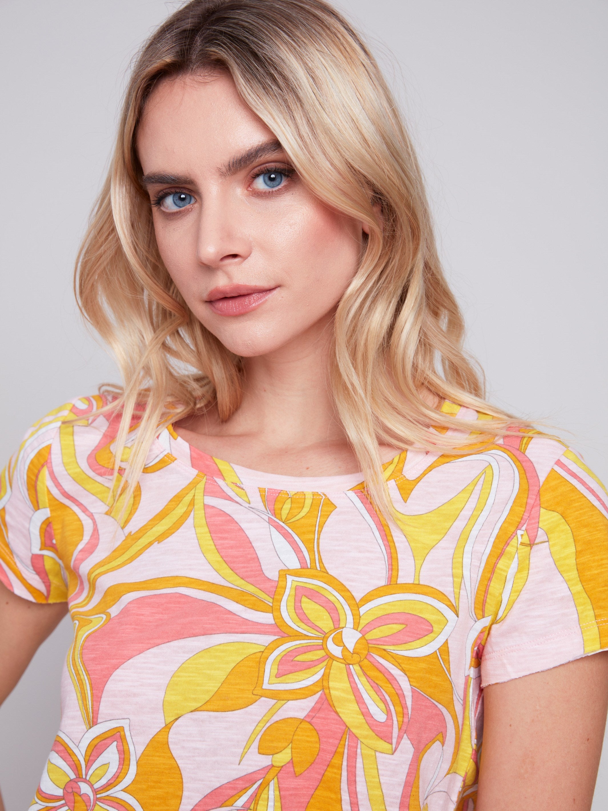 Printed Cotton Knit T-Shirt - Sorbet - Charlie B Collection Canada - Image 4