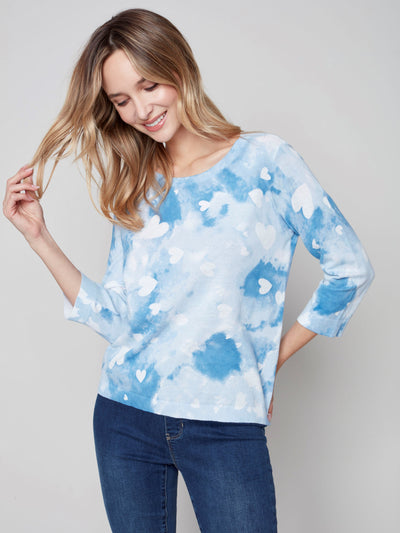 Printed Cotton Sweater - Cerulean - C2403 Charlie B Collection Canada