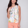 Printed Cotton Tank Top With Knot Detail - Graffiti - Charlie B Collection Canada - Image 1