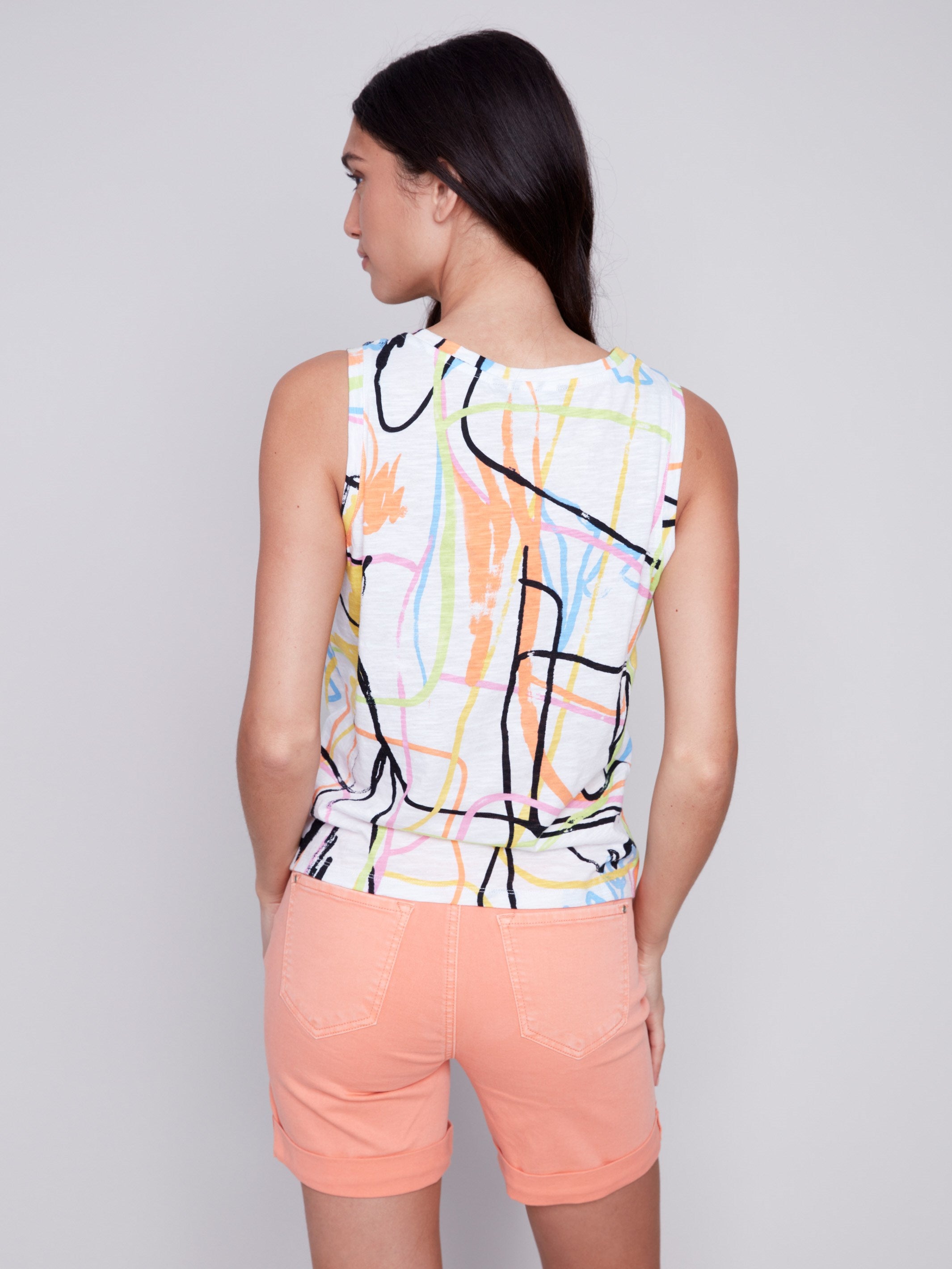 Printed Cotton Tank Top With Knot Detail - Graffiti - Charlie B Collection Canada - Image 2