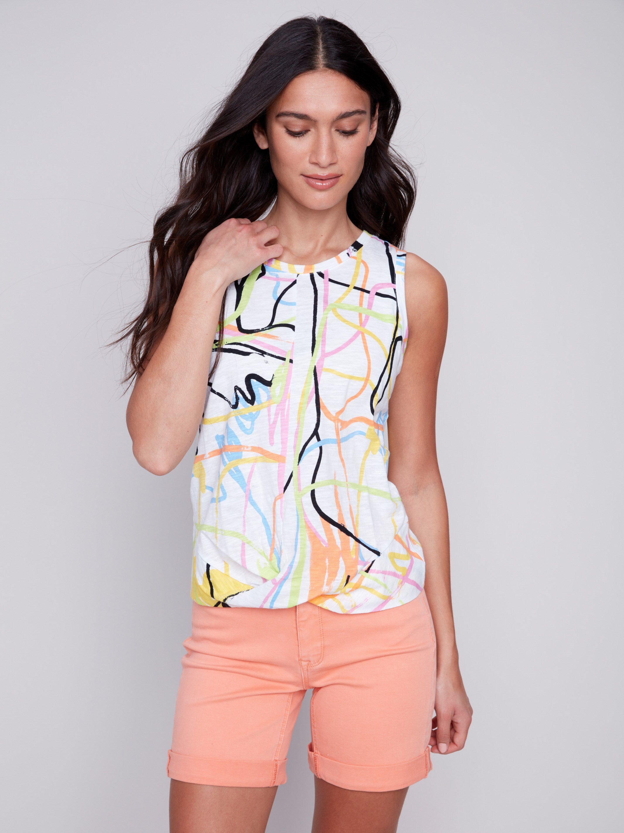 Printed Cotton Tank Top With Knot Detail - Graffiti - Charlie B Collection Canada - Image 4