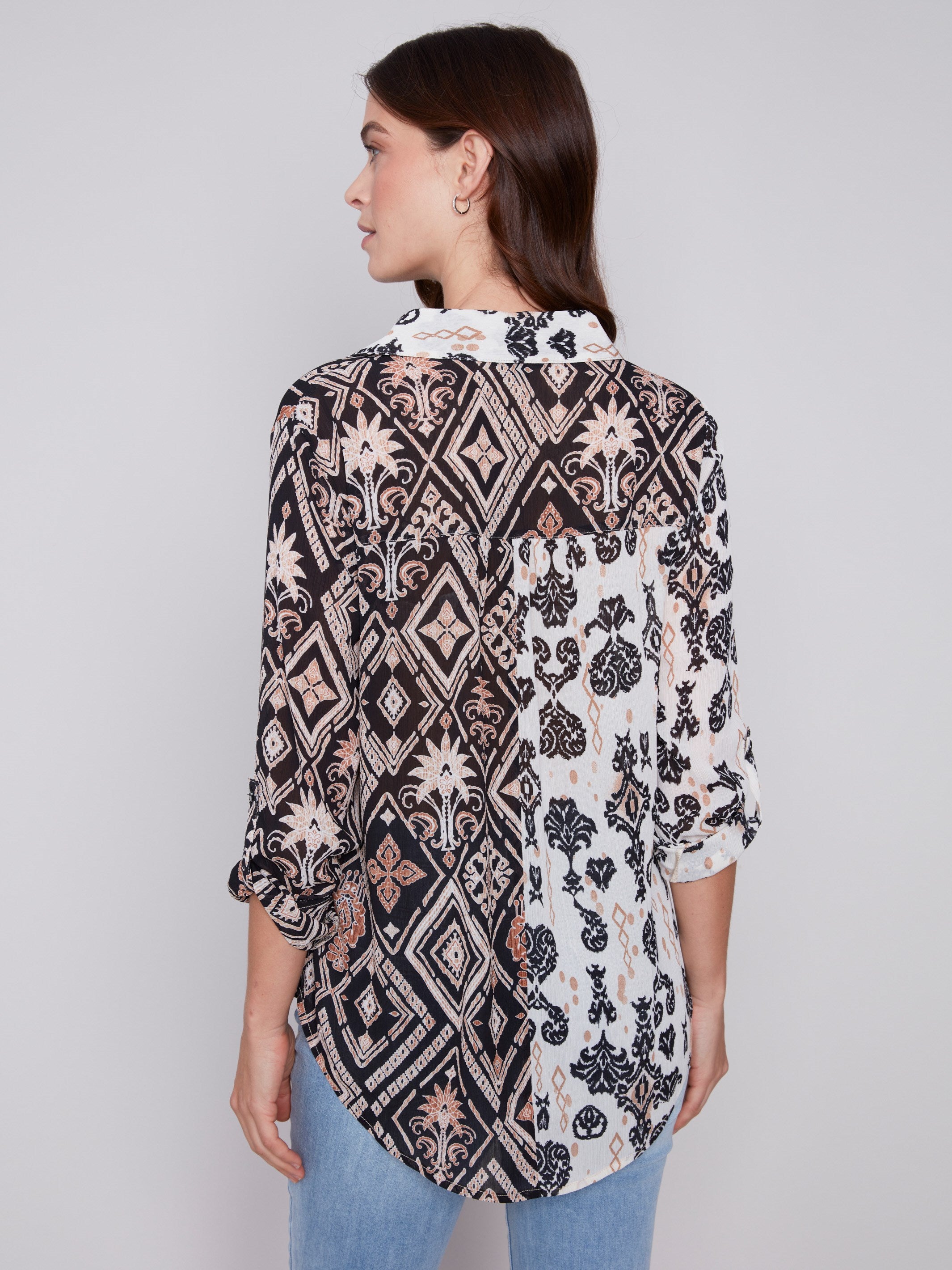 Printed Crinkle Georgette Blouse - Damask - Charlie B Collection Canada - Image 2