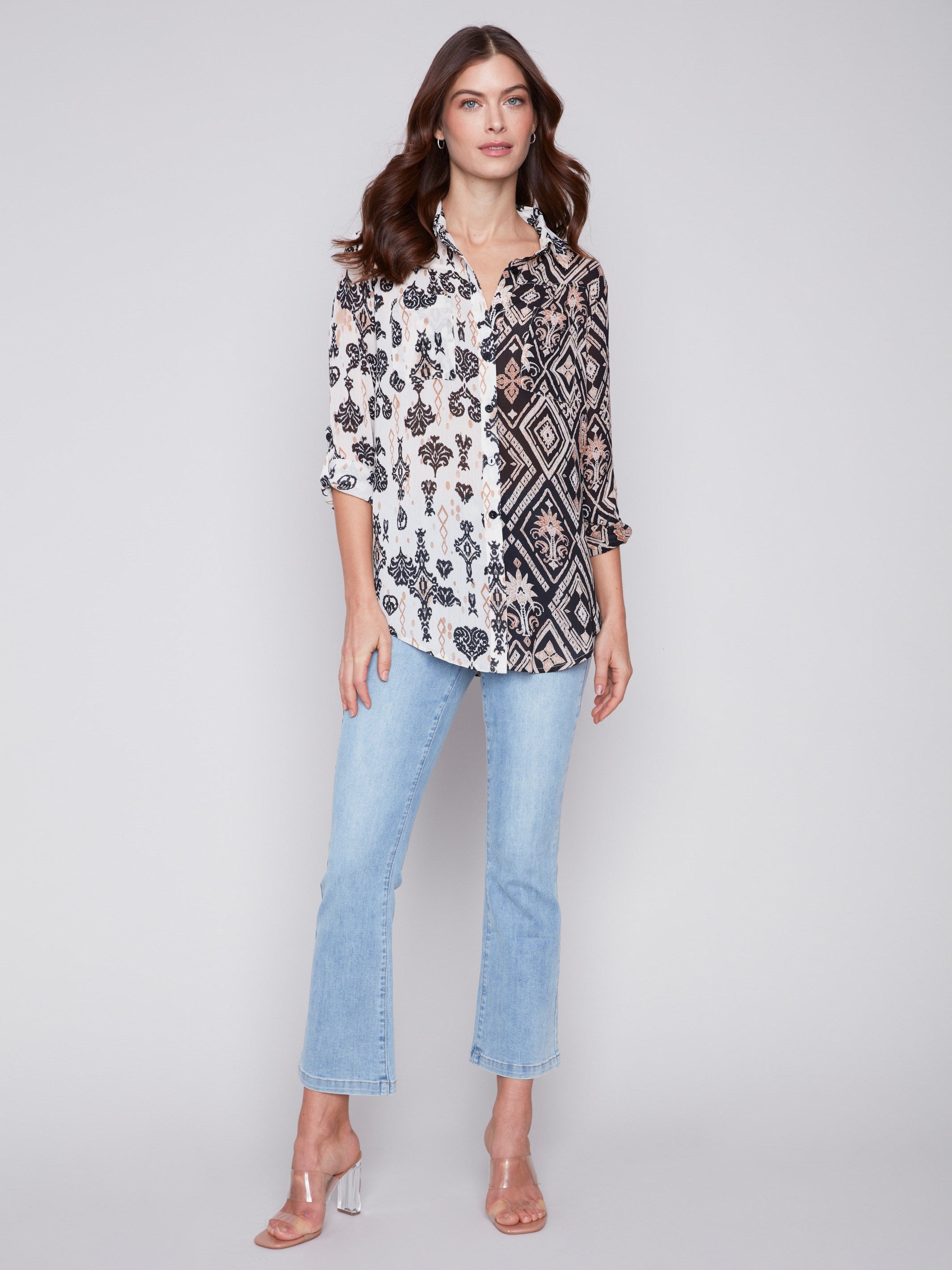 Printed Crinkle Georgette Blouse - Damask - Charlie B Collection Canada - Image 3