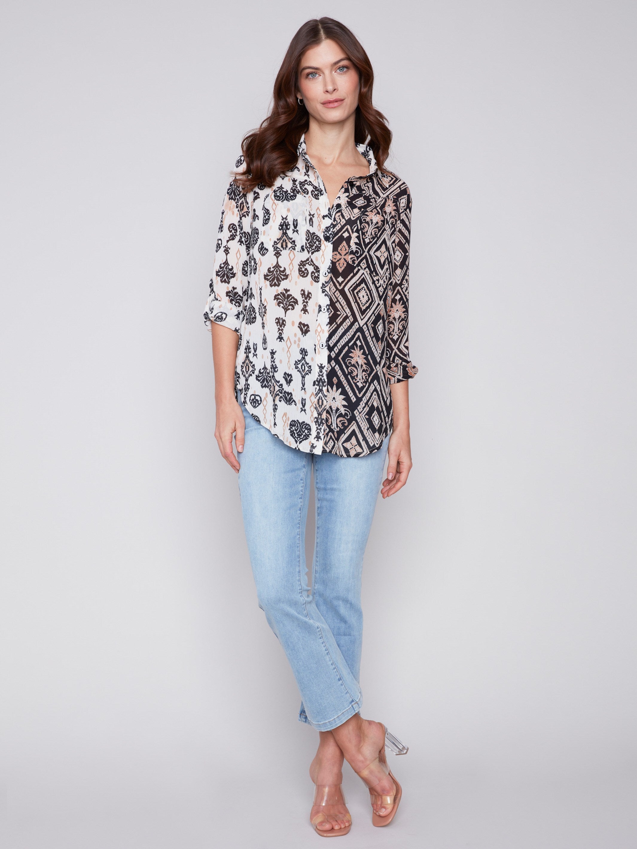 Printed Crinkle Georgette Blouse - Damask - Charlie B Collection Canada - Image 5
