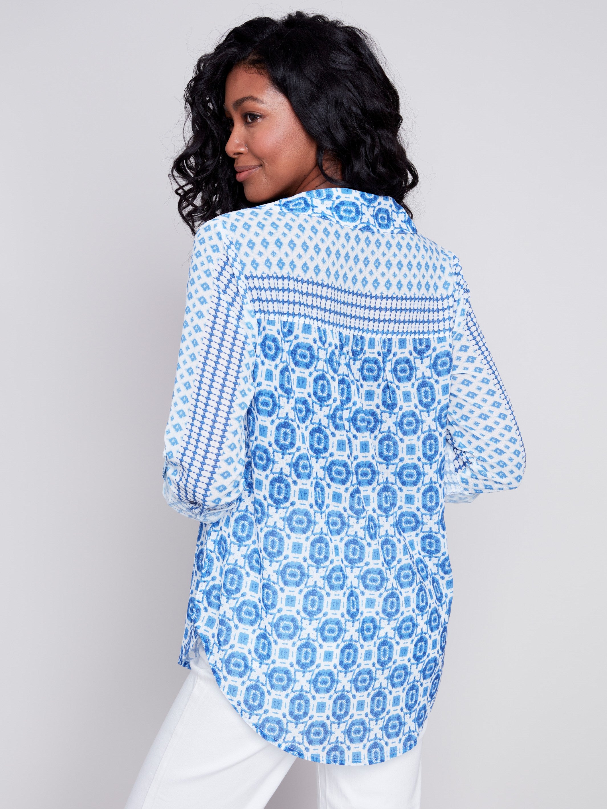 Printed Crinkle Georgette Blouse - Geo - Charlie B Collection Canada - Image 2