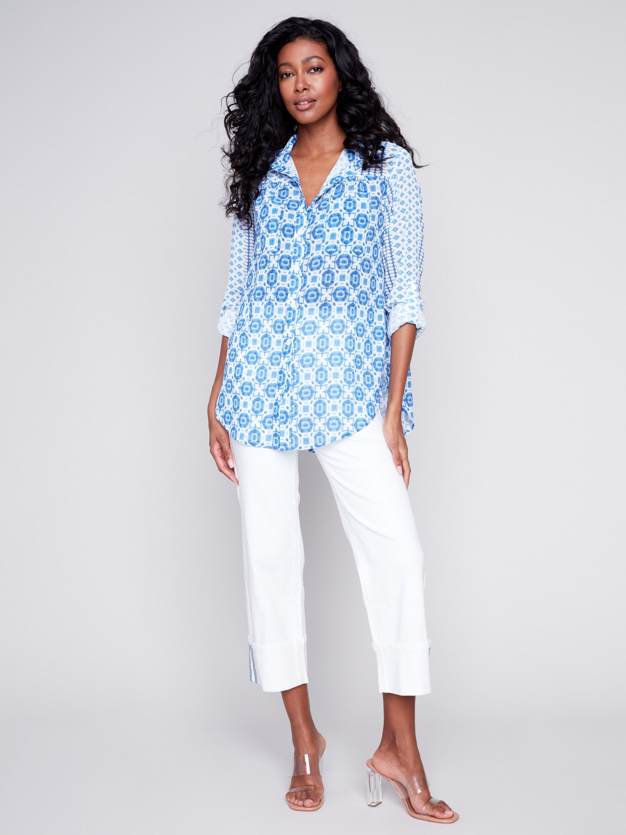 Printed Crinkle Georgette Blouse - Geo - Charlie B Collection Canada - Image 3