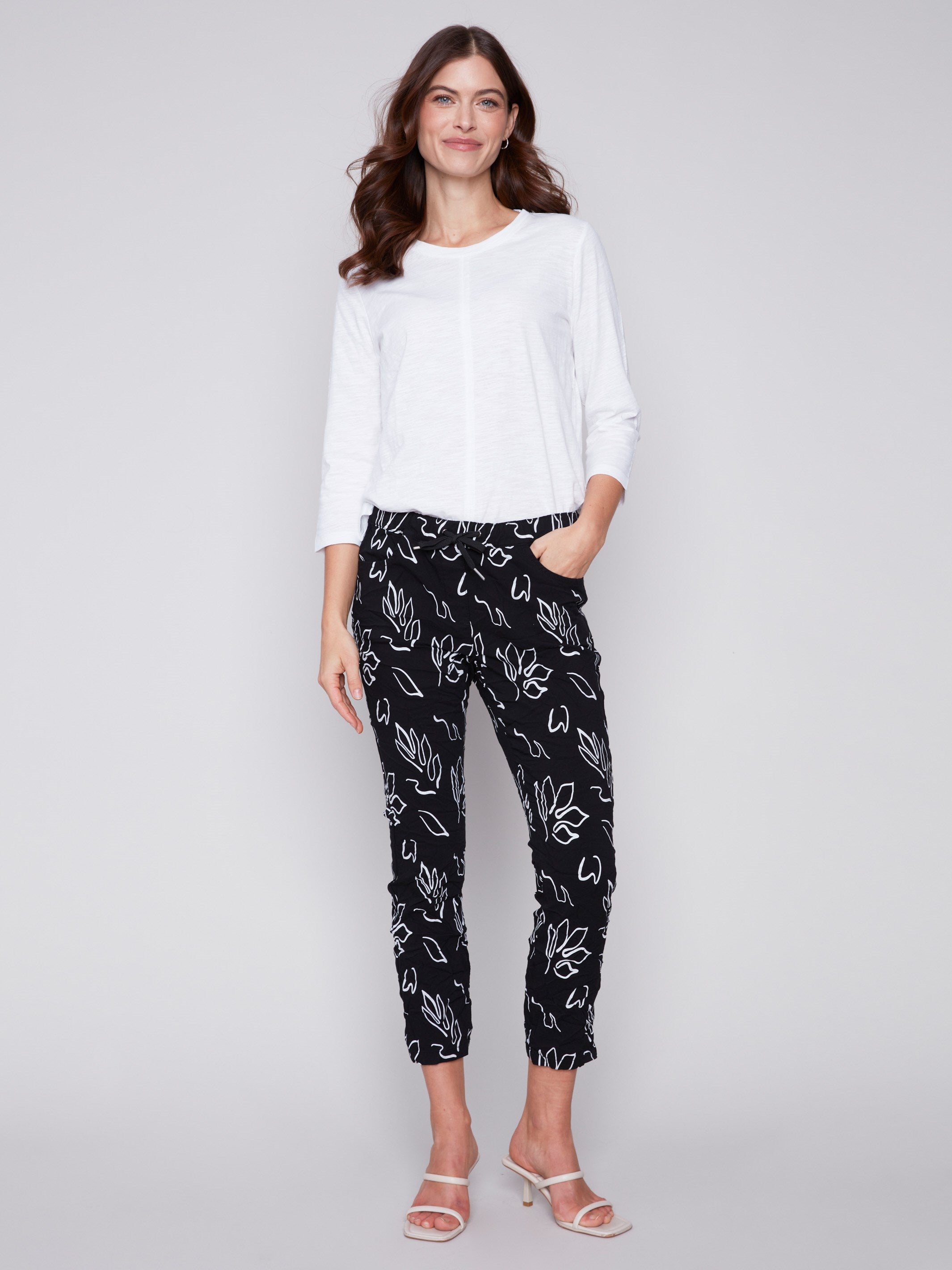 Printed Crinkle Jogger Pants - Leaves - Charlie B Collection Canada - Image 4