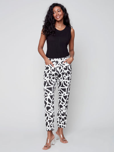Printed Crinkle Jogger Pants - Black/Cream - C5219 Charlie B Collection Canada