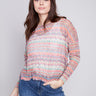 Printed Crinkle Mesh Top - Multicolor - Charlie B Collection Canada - Image 1