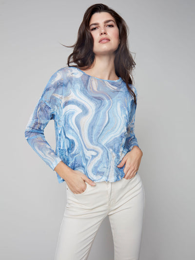 Printed Crinkle Mesh Top - Ocean - C1218 Charlie B Collection Canada