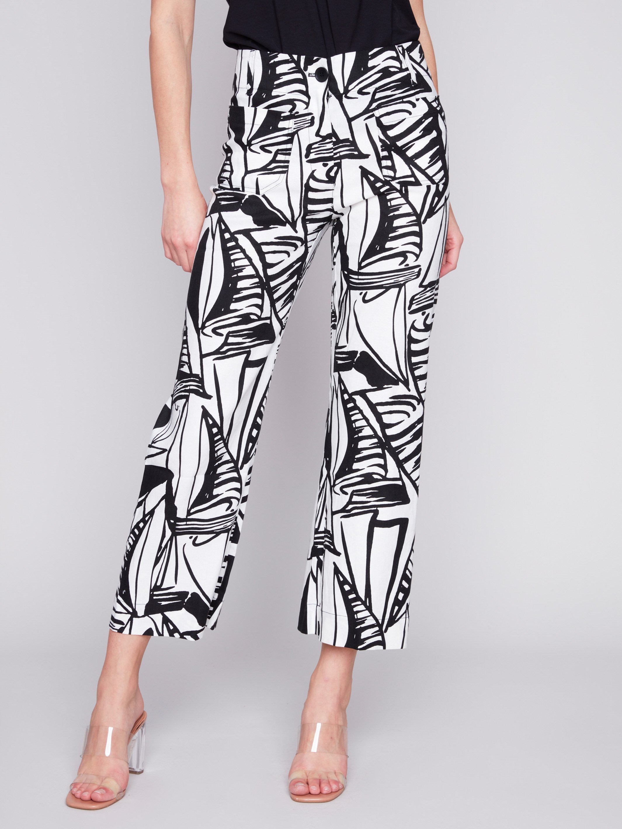 Printed Cropped Linen Blend Pants - Breeze - Charlie B Collection Canada - Image 2