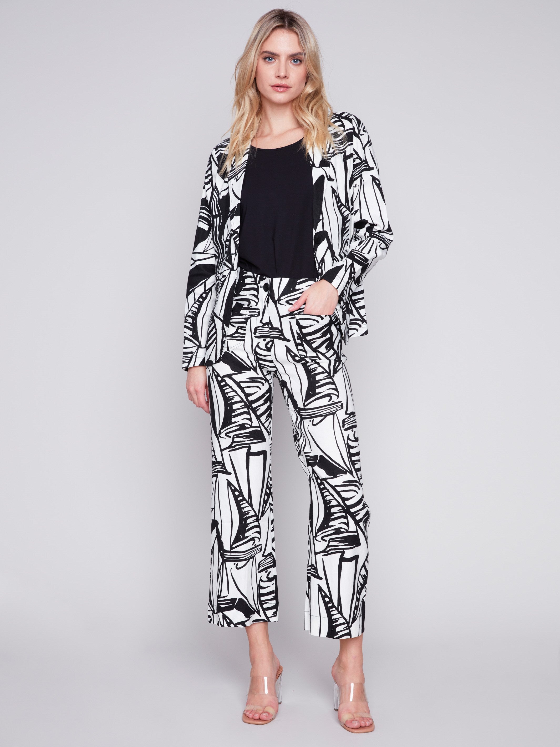 Printed Cropped Linen Blend Pants - Breeze - Charlie B Collection Canada - Image 4