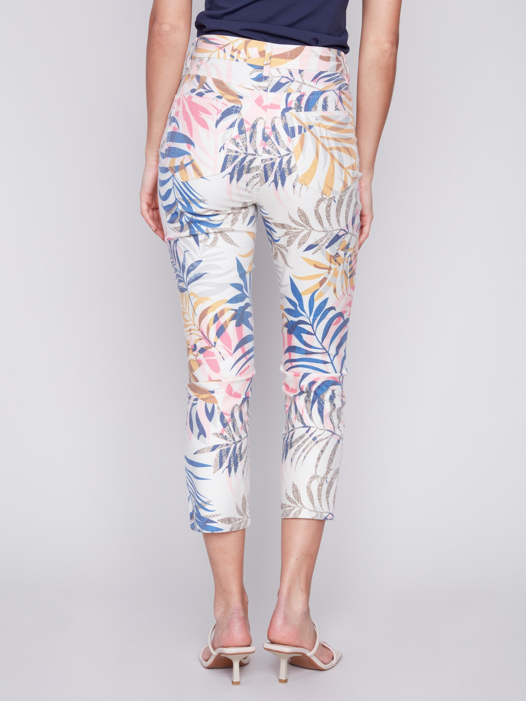 Printed Cropped Twill Pants with Zipper Detail - Leaf - Charlie B Collection Canada - Image 3