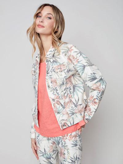 Printed Denim Jacket - Maui - C6302 Charlie B Collection Canada 1