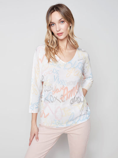 Printed Dolman Sweater - Graffiti - C2219 Charlie B Collection Canada