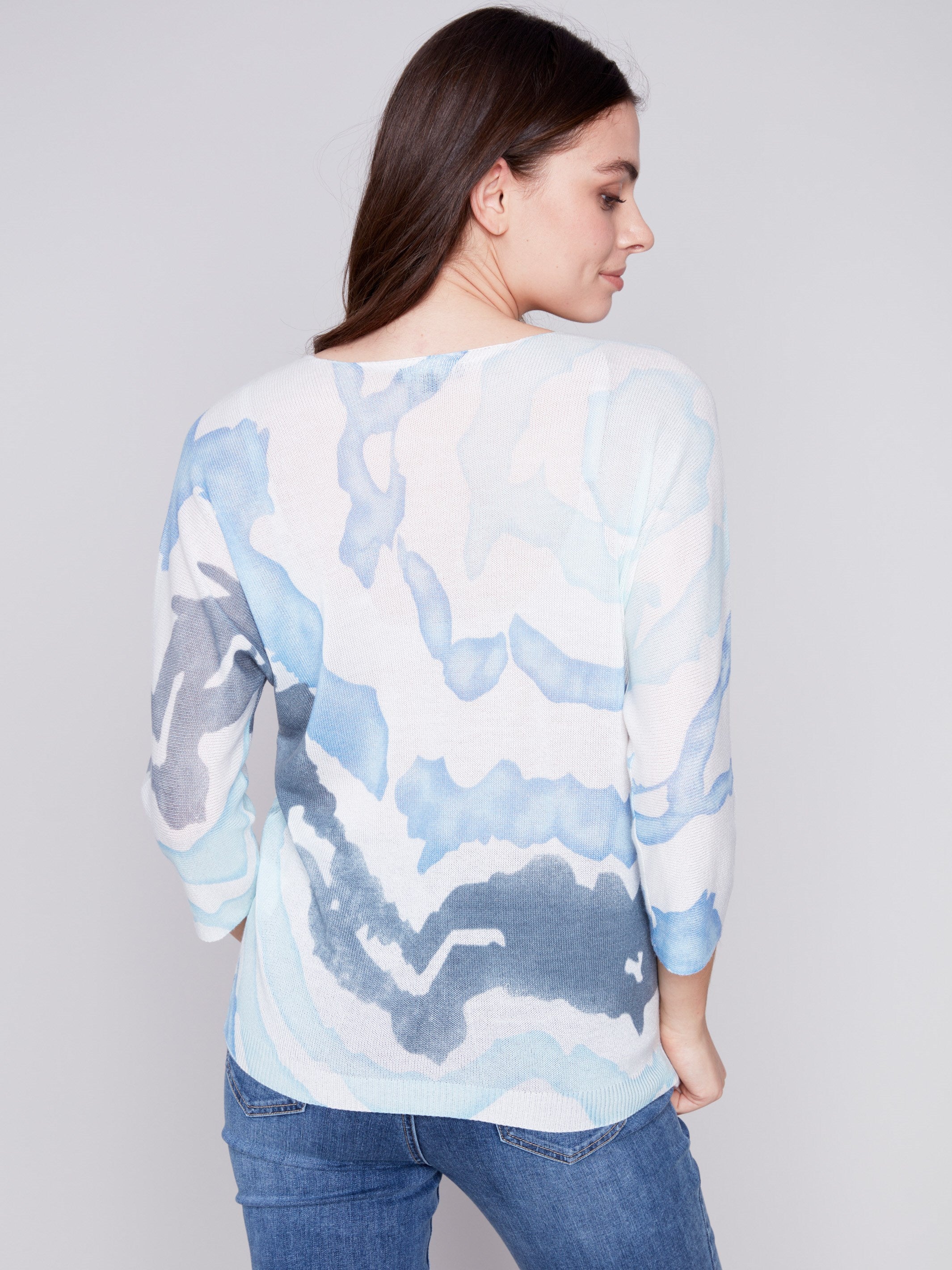 Printed Dolman Sweater - Indigo - Charlie B Collection Canada - Image 2