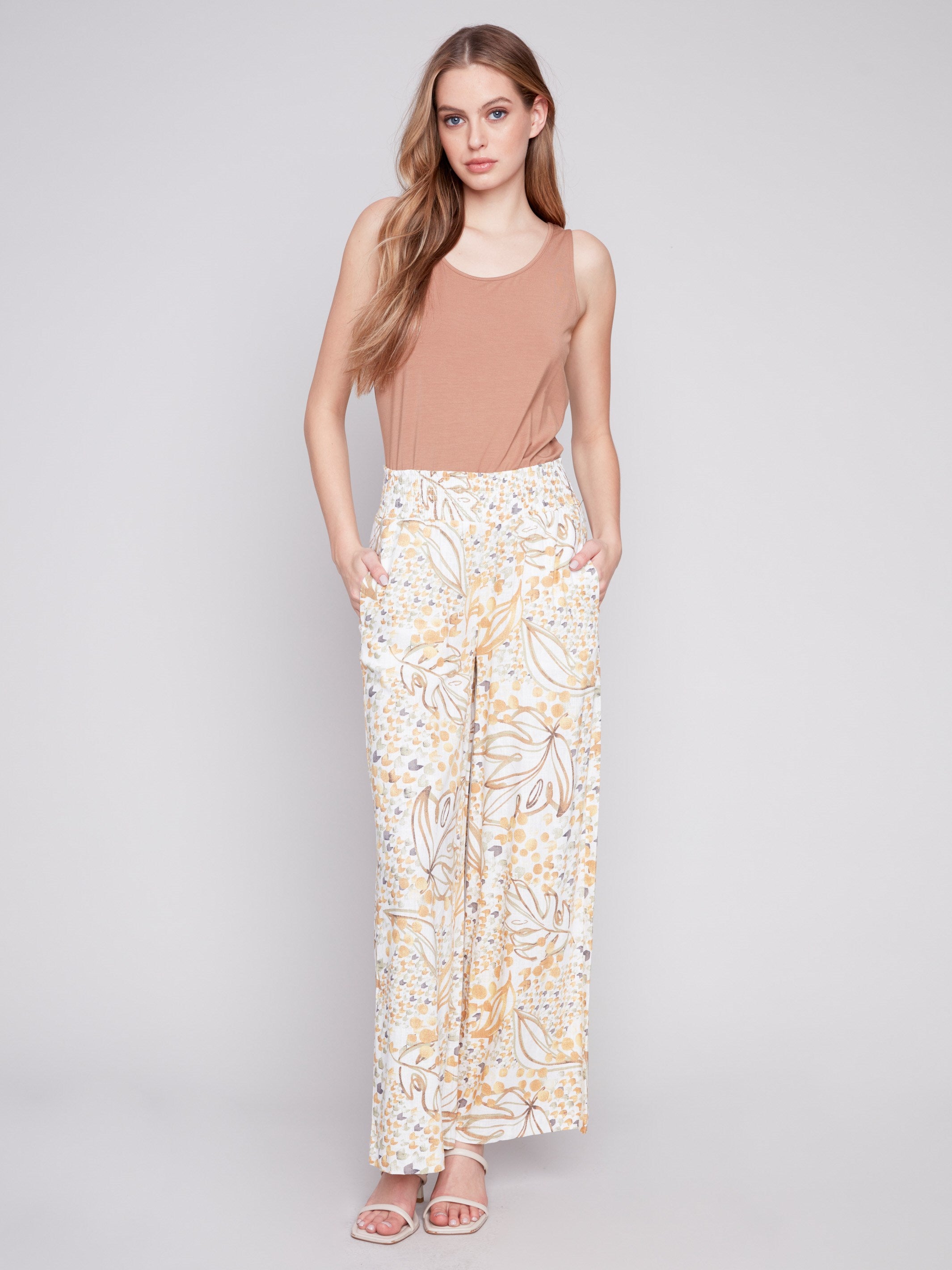 Printed Elastic Waist Pull-On Pants - Dune - Charlie B Collection Canada - Image 1
