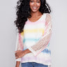 Printed Fishnet Crochet Sweater - Rainbow - Charlie B Collection Canada - Image 1