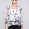 Printed Fishnet Crochet Sweater - Pepper - Charlie B Collection Canada - Image 1