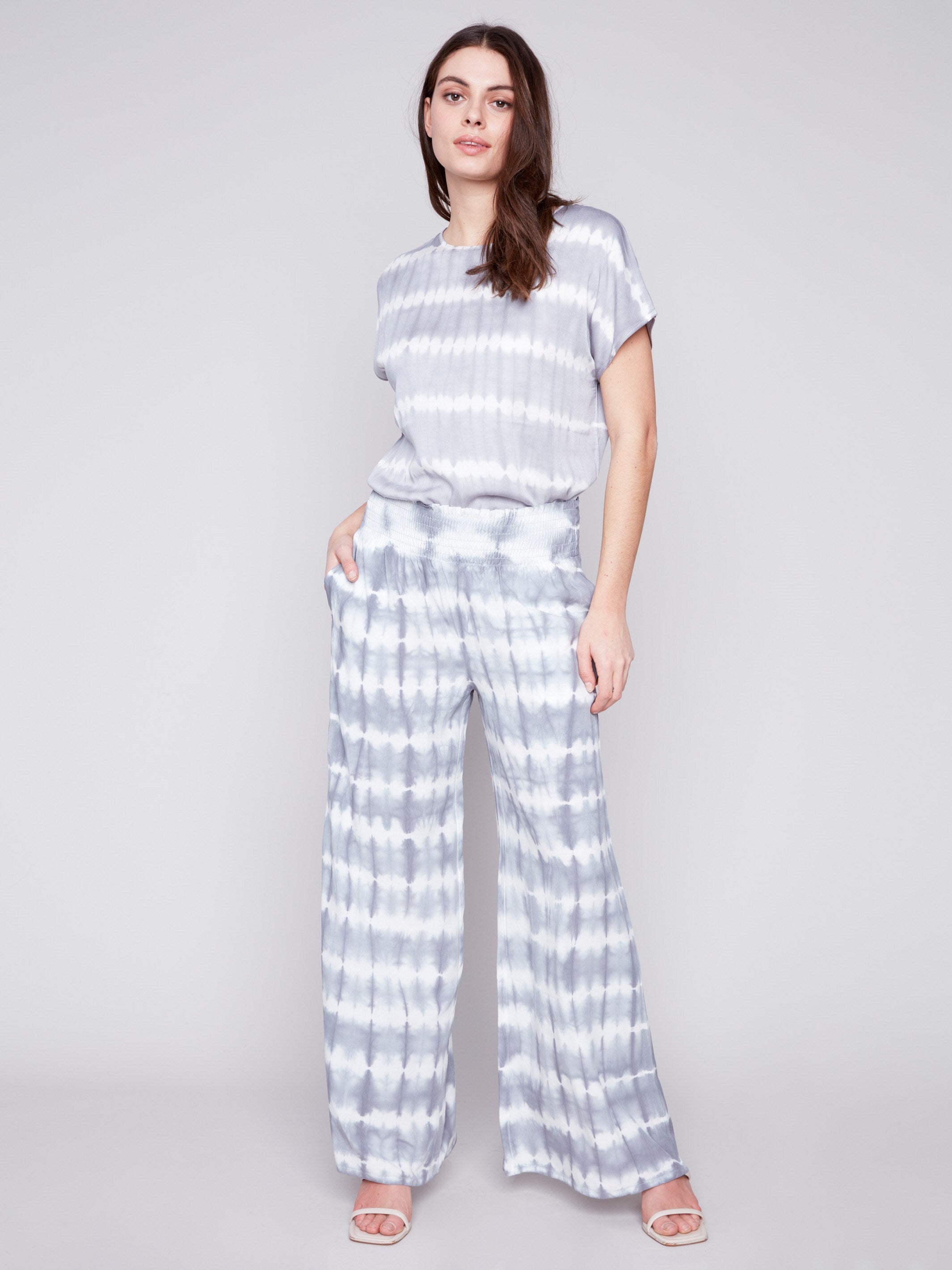 Printed Flowy Palazzo Pants - Ceramic - Charlie B Collection Canada - Image 1