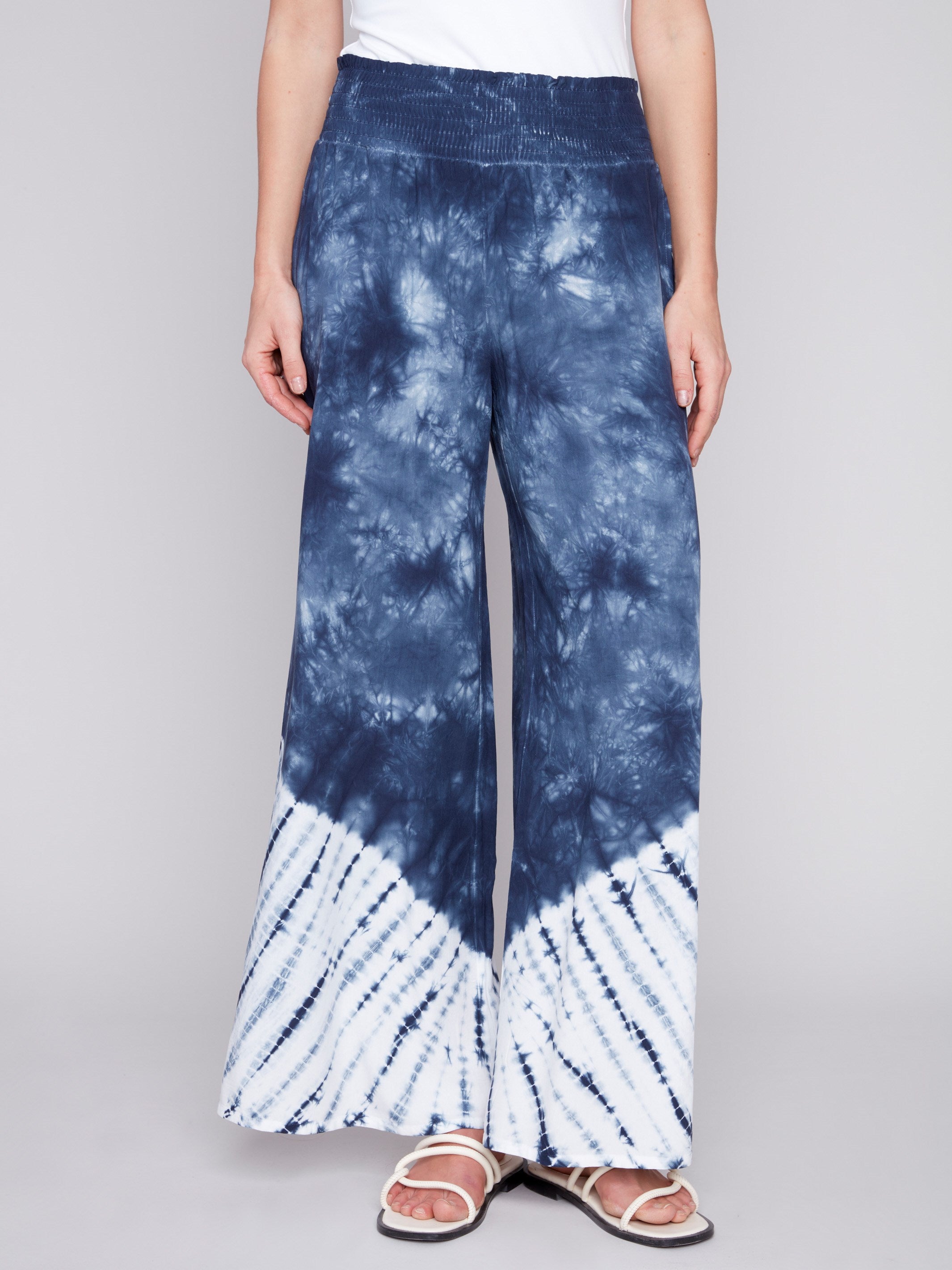 Printed Flowy Palazzo Pants - Navy - Charlie B Collection Canada - Image 2