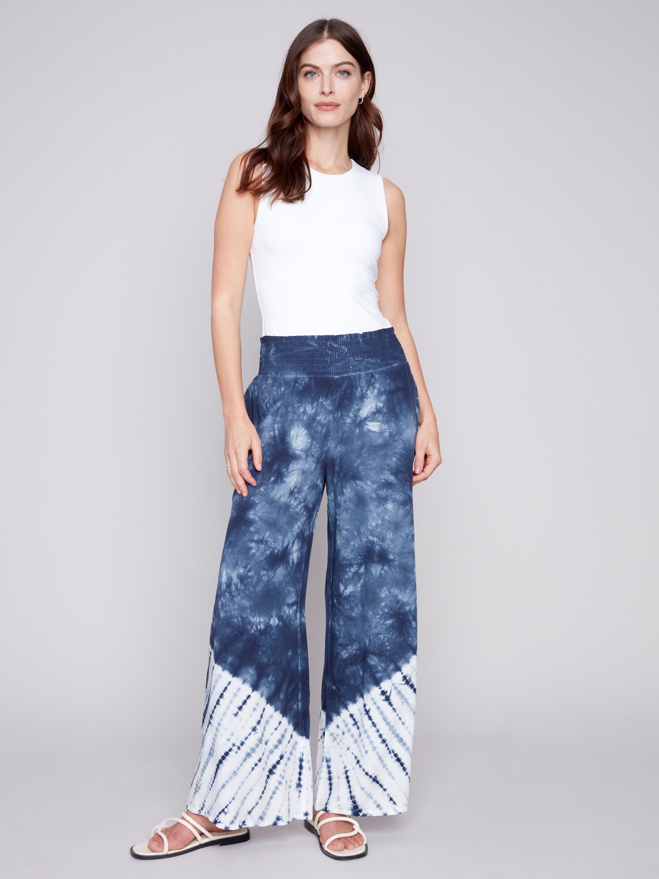 Printed Flowy Palazzo Pants - Navy - Charlie B Collection Canada - Image 4