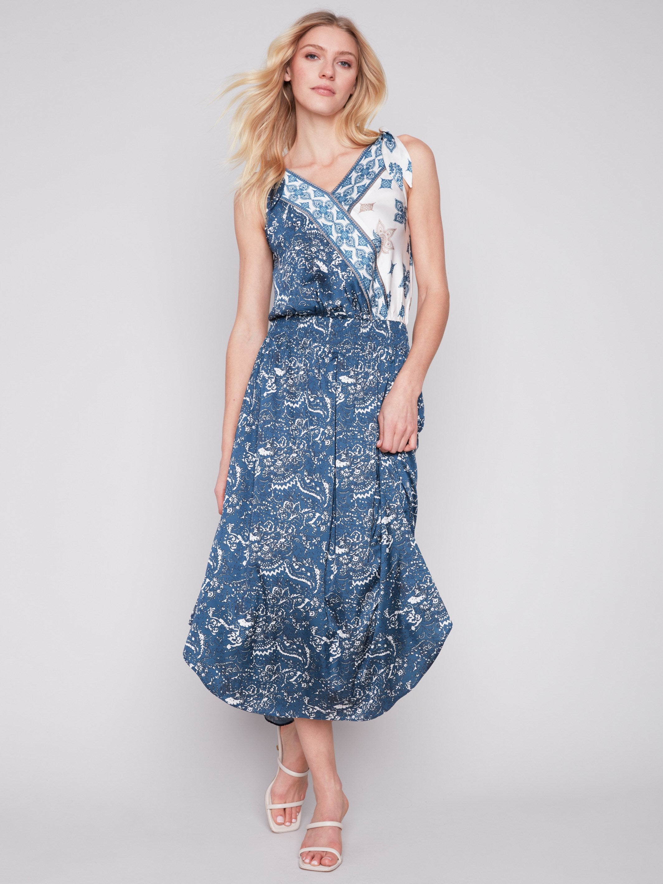 Printed Front Overlap Satin Dress - Paisley - Charlie B Collection Canada - Image 1