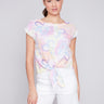Printed Front Tie Linen Top - Graffiti Flower - Charlie B Collection Canada - Image 1