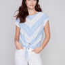 Printed Front Tie Top - Blue - Charlie B Collection Canada - Image 1