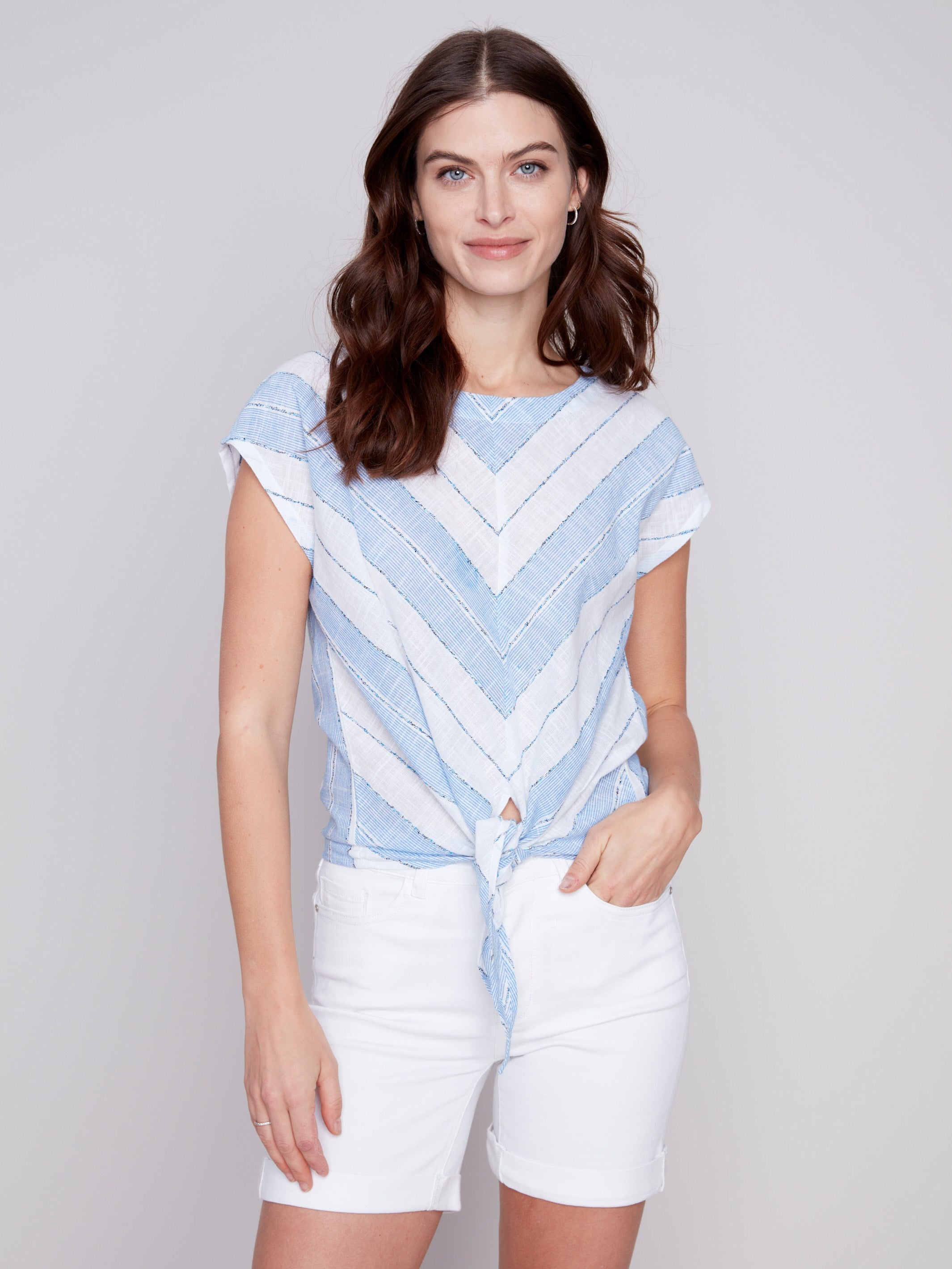 Printed Front Tie Top - Blue - Charlie B Collection Canada - Image 3